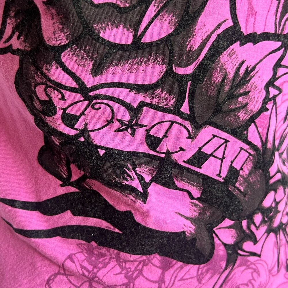 So Cal Rose Design Graphic V-Neck T-Shirt Pink Cotton/Spandex Blend Womens Sz L - Picture 4 of 7